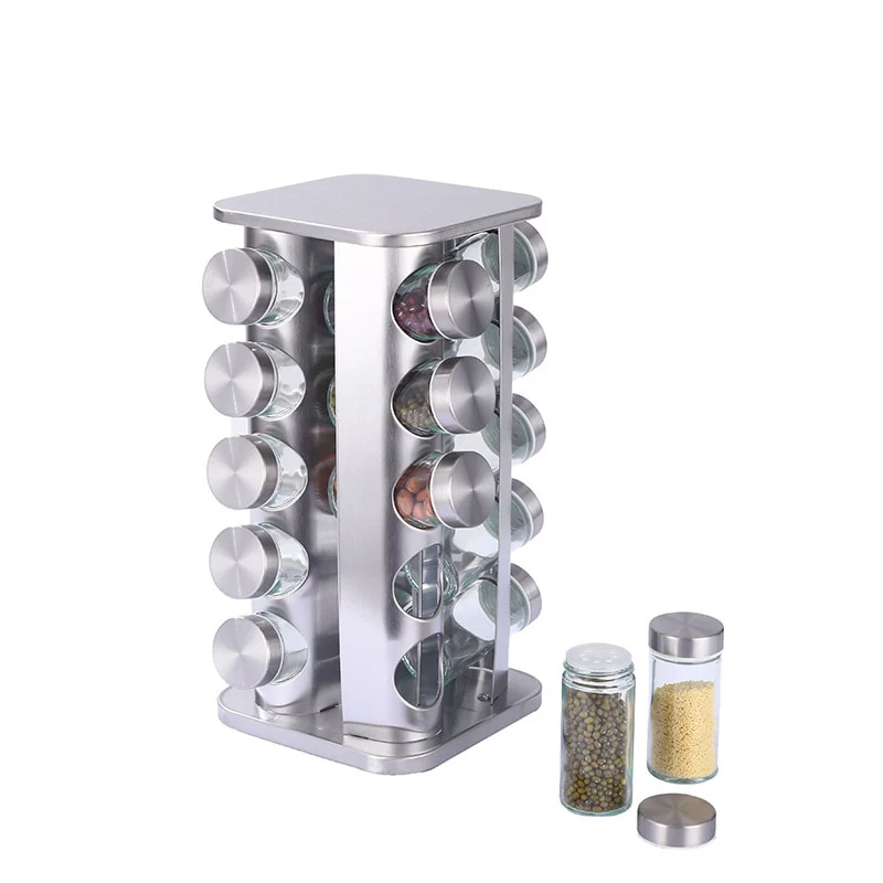 20 Pcs Rotating Glass Seasoning Bottles Spice Rack Jars Durable Stainless Steel Seasoning Bottle Kitchen Seasoning Bottle Set