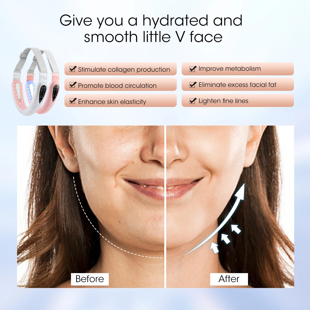 Facial Lifting Device LED Photon Therapy Facial Slimming Vibration Massager Facial Heated Double Chin V Face Vibration Massager