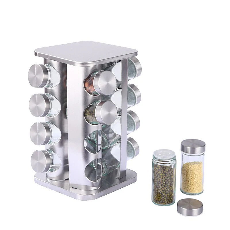 20 Pcs Rotating Glass Seasoning Bottles Spice Rack Jars Durable Stainless Steel Seasoning Bottle Kitchen Seasoning Bottle Set
