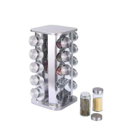20 Pcs Rotating Glass Seasoning Bottles Spice Rack Jars Durable Stainless Steel Seasoning Bottle Kitchen Seasoning Bottle Set