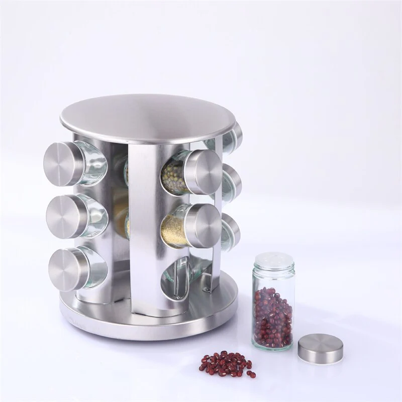 20 Pcs Rotating Glass Seasoning Bottles Spice Rack Jars Durable Stainless Steel Seasoning Bottle Kitchen Seasoning Bottle Set