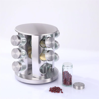 20 Pcs Rotating Glass Seasoning Bottles Spice Rack Jars Durable Stainless Steel Seasoning Bottle Kitchen Seasoning Bottle Set