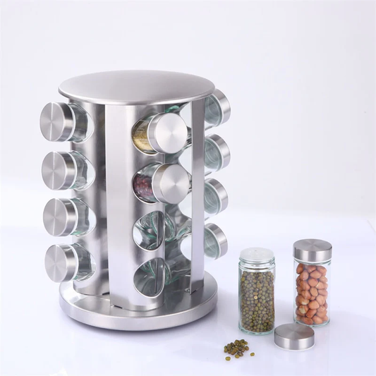 20 Pcs Rotating Glass Seasoning Bottles Spice Rack Jars Durable Stainless Steel Seasoning Bottle Kitchen Seasoning Bottle Set